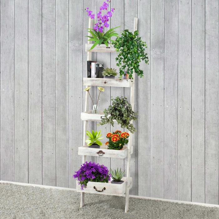 Regal Standregal Pflanzregal Blumenständer, 169x43x32cm, Shabby-Look,  Vintage ~ weiß von Heute-Wohnen