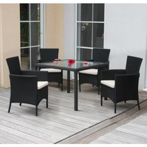 Poly Rattan Garten Garnitur Esszimmer Set RomV, 4 Sessel + Tisch