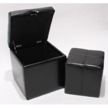 2er Set Hocker Sitzwrfel Sitzhocker Aufbewahrungsbox Onex, Leder + Kunstleder, 45x44x44cm MVG-zertifiziert ~ schwarz