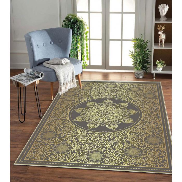 Teppich & Läufer Mandala Fashion Flach 11x Größen Grau & Gold 8mm HLO-JE51  ~ 80x300 cm (2,40m²) von Heute-Wohnen