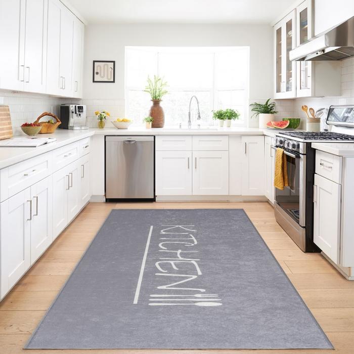 Teppich & Läufer Küche Kitchen & Besteck Flach 7x Größen Grau 6mm HLO-JE31  ~ 160x230 cm (3,68m²) von Heute-Wohnen