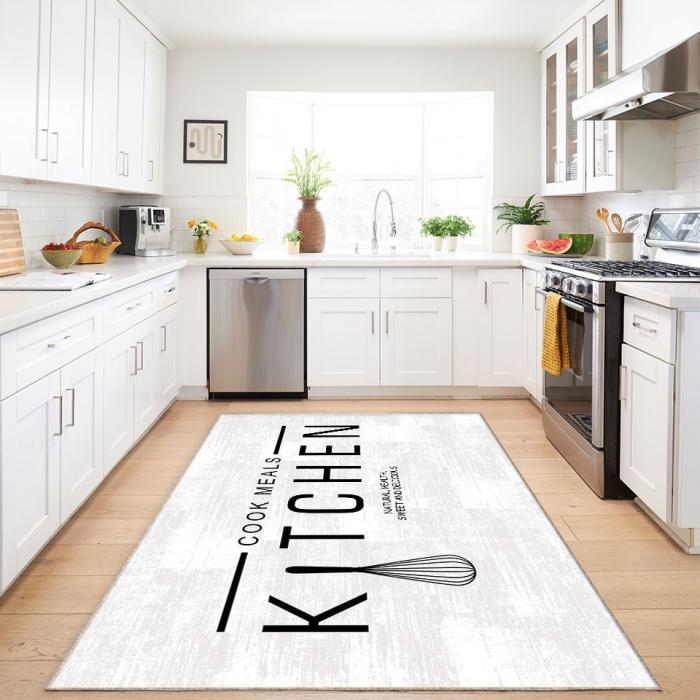 Teppich & Läufer Küche Kitchen Cook Meals Flach 7x Größen Weiß 8mm HLO-JE35  ~ 60x150 cm (0,90m²) von Heute-Wohnen