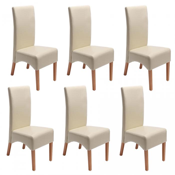 6er-Set Esszimmerstuhl Küchenstuhl Stuhl Latina, LEDER ~ creme, helle Beine  von Heute-Wohnen