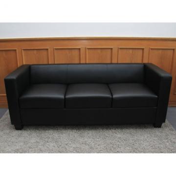 3er Sofa Couch Loungesofa Lille ~ Leder, schwarz