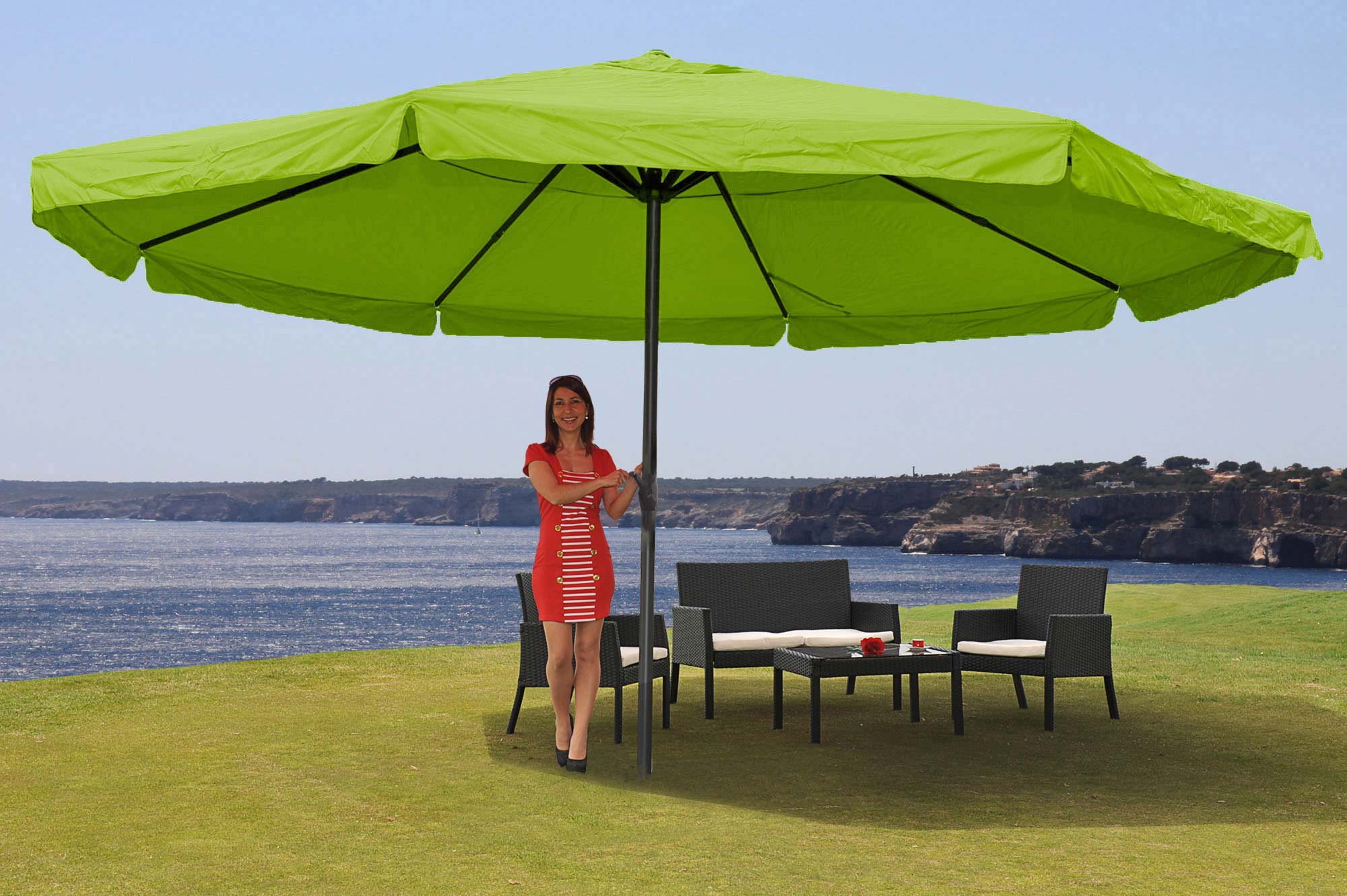 Sonnenschirm Meran Pro, Gastronomie Marktschirm mit Volant Ø 5m  Polyester/Alu 28kg ~ grün ohne Ständer von Heute-Wohnen