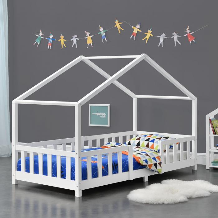 Kinderbett HLO-PX189 90x200 cm mit Lattenrost + Gitter Holz ~ Weiß von  Heute-Wohnen