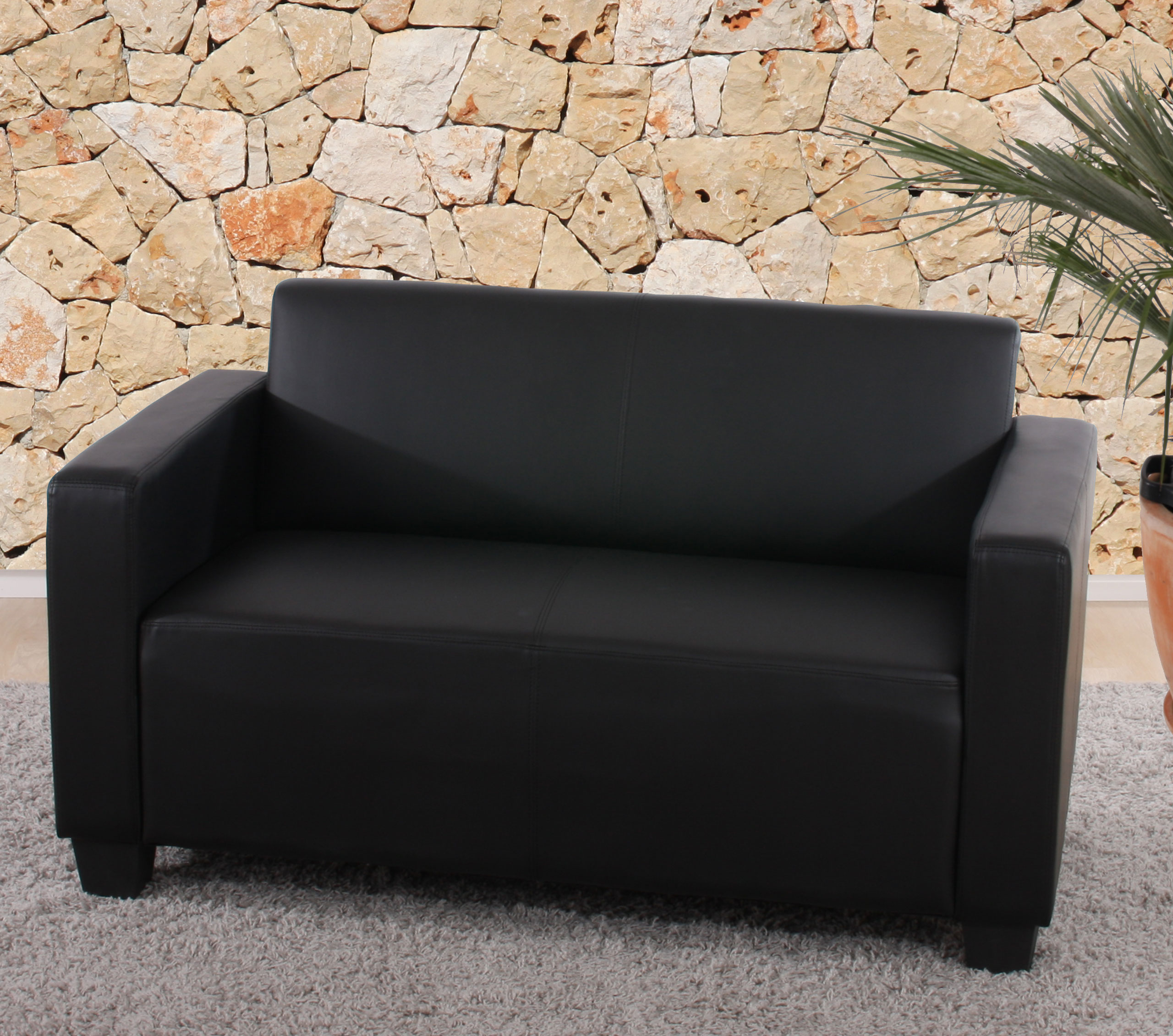 Modular 2er Sofa Couch Lyon Loungesofa Kunstleder ~ schwarz von Heute-Wohnen