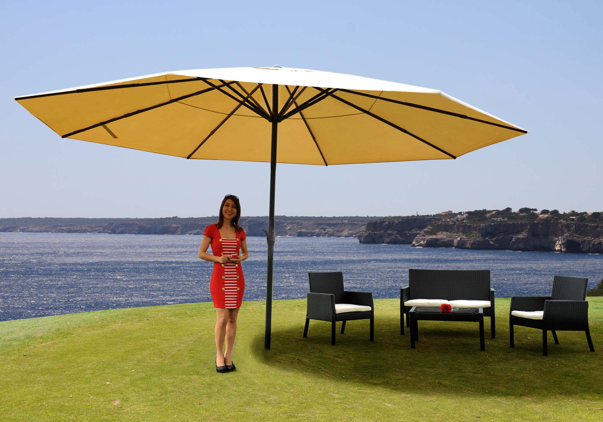 Sonnenschirm Meran Pro, Gastronomie Marktschirm ohne Volant Ø 5m  Polyester/Alu 28kg ~ creme ohne Ständer von Heute-Wohnen