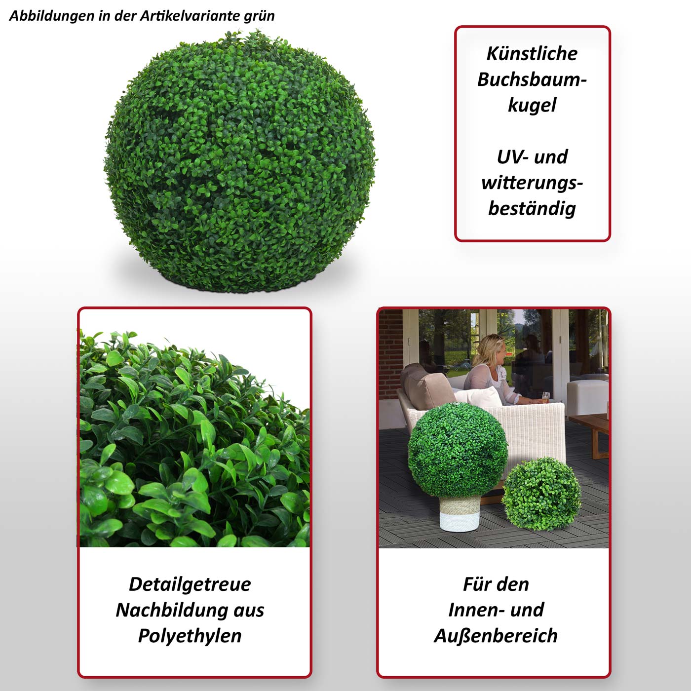 Künstlicher Busch HWC-L77, Dekopflanze weiß Ø Outdoor von 55cm Kunstpflanze ~ Heute-Wohnen Buchskugel Buxus, Buchsbaumkugel