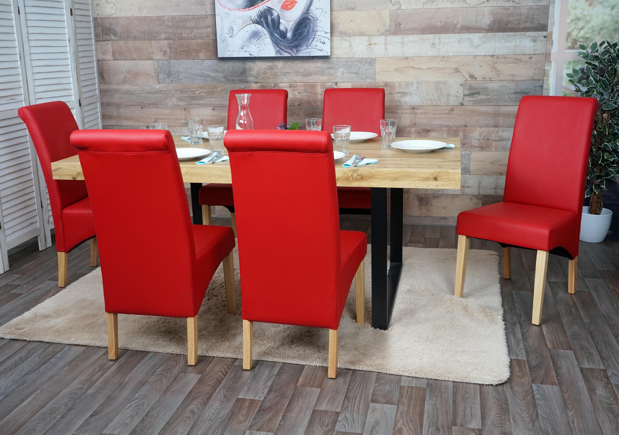 6x Esszimmerstuhl Lehnstuhl Stuhl M37 ~ Kunstleder matt, rot, helle Füße  von Heute-Wohnen