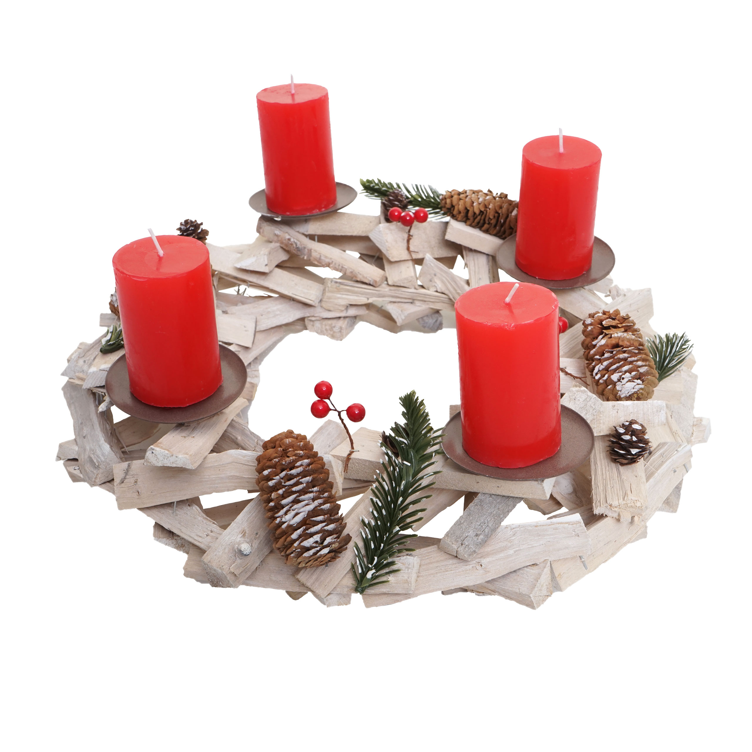 Adventskranz rund, Weihnachtsdeko Tischkranz, Holz Ø 40cm weiß-grau ~ mit  Kerzen, rot von Heute-Wohnen