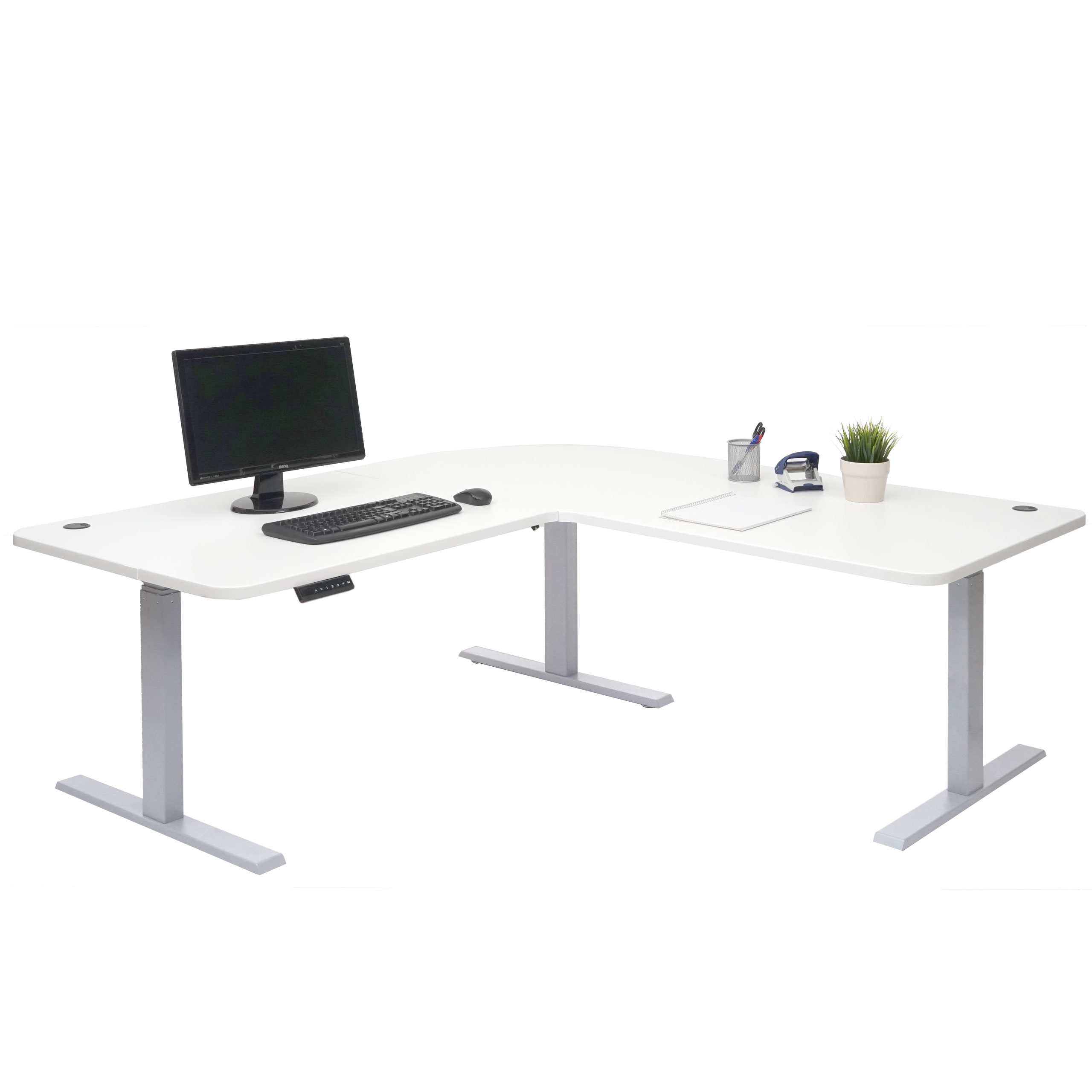 Eck-Schreibtisch HWC-D40, Computertisch, elektrisch höhenverstellbar  178x178cm 84kg ~ weiß, grau von Heute-Wohnen