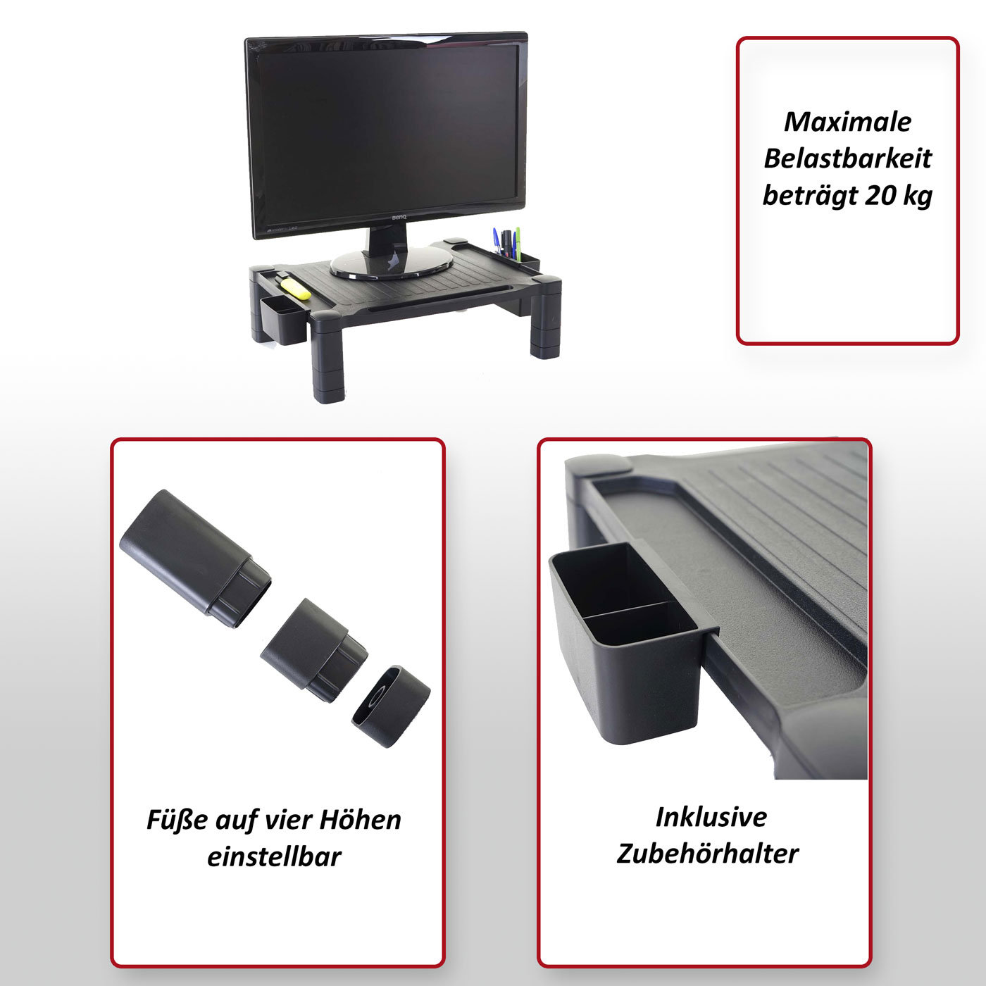 Monitorerhöhung HWC-E61, Monitorständer Schreibtischaufsatz  Bildschirmerhöhung, Kunststoff 13x43x33cm von Heute-Wohnen