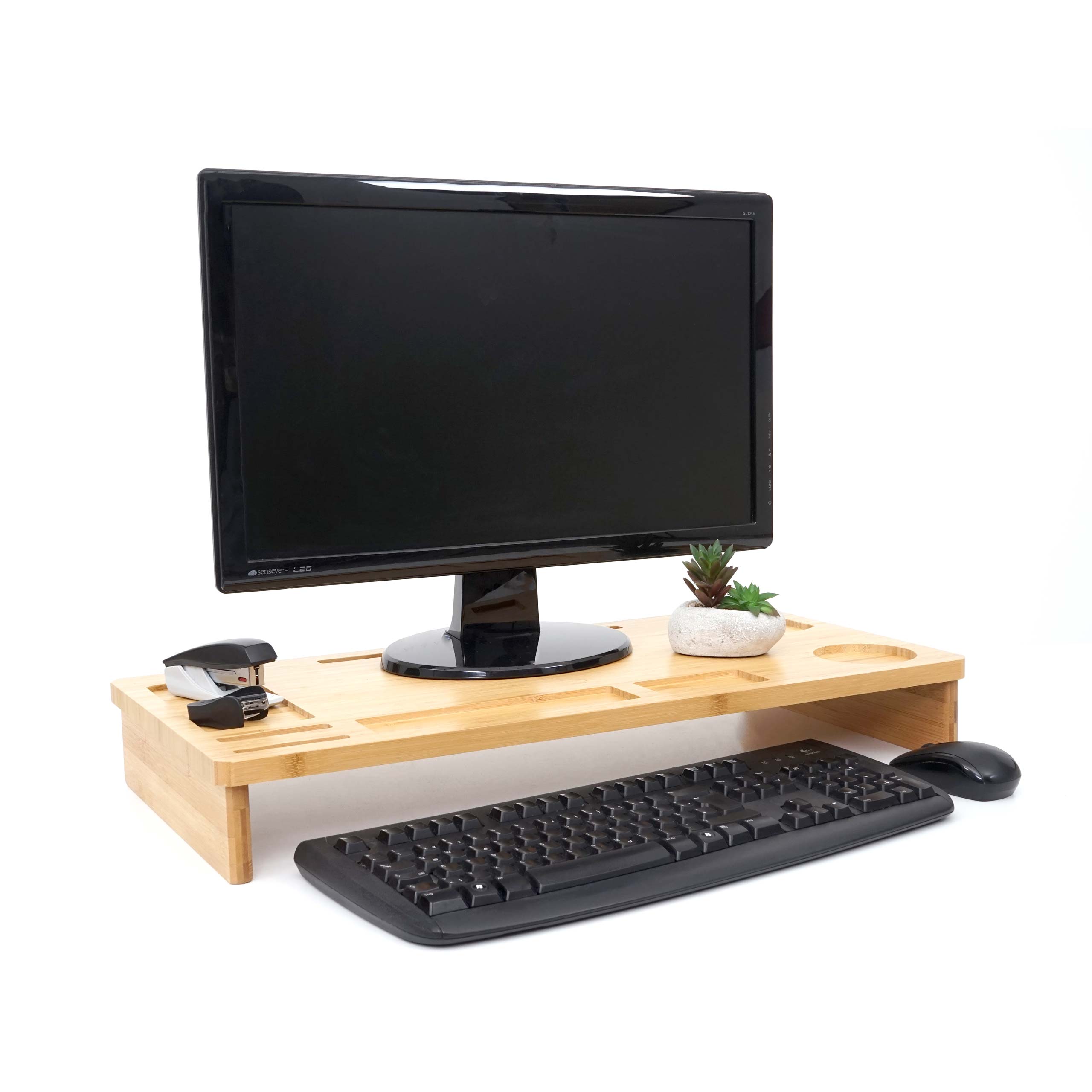 Monitorerhöhung HWC-E85, Monitorständer Tischorganizer Bildschirmerhöhung,  Bambus 9x65x31cm von Heute-Wohnen