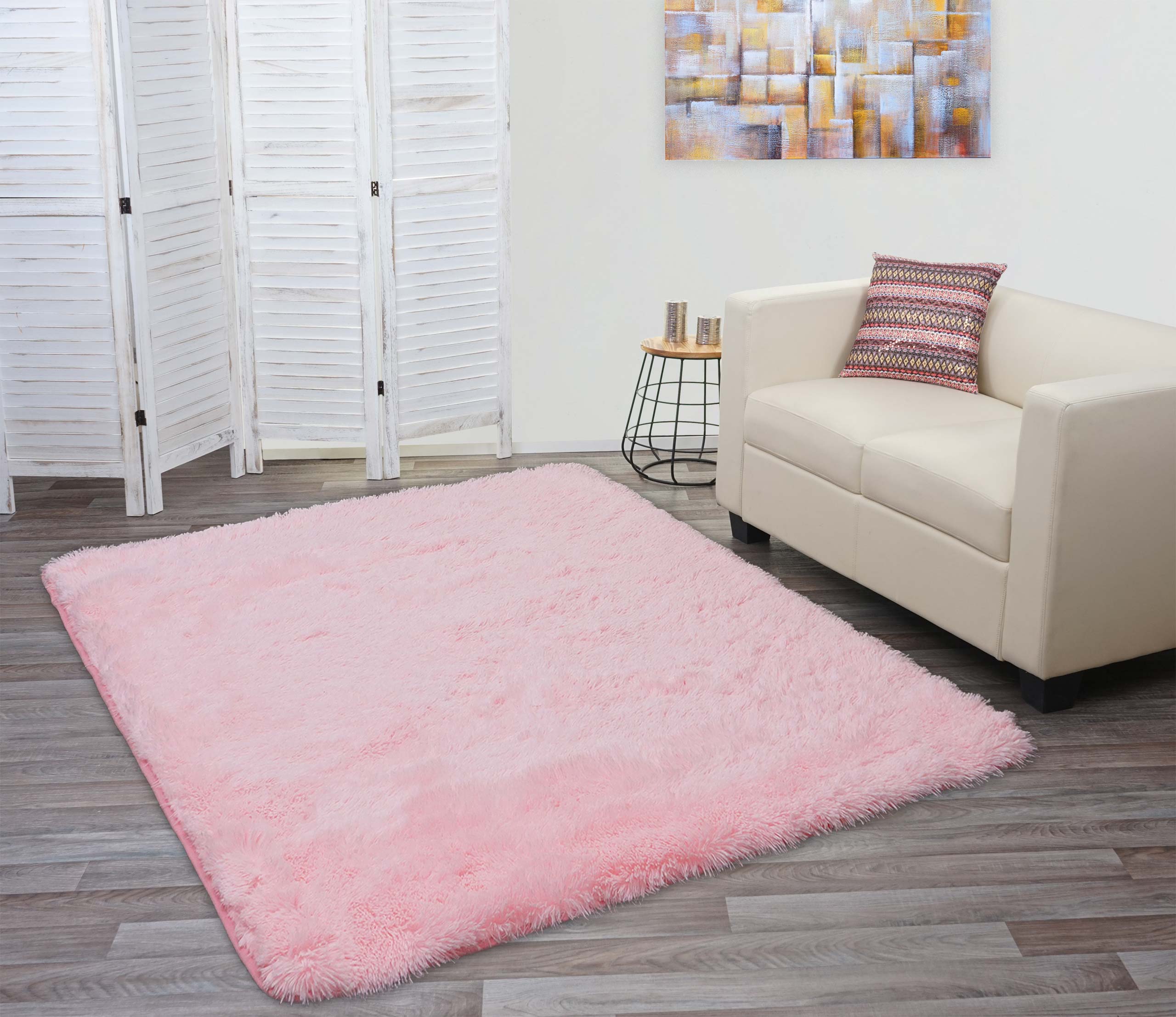 Teppich HWC-F69, Shaggy Läufer Hochflor Langflor, Stoff/Textil flauschig  weich 230x160cm ~ rosa von Heute-Wohnen