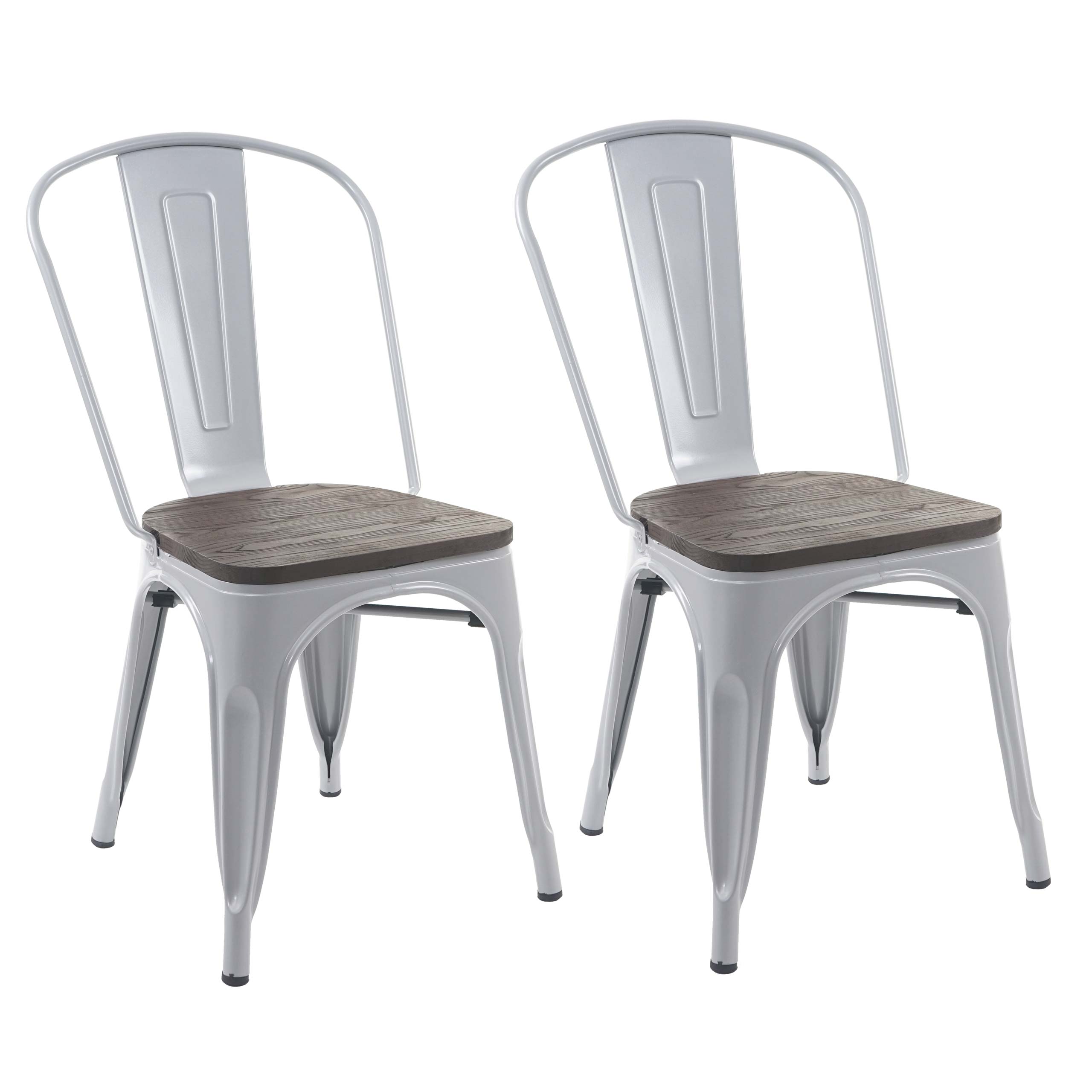 2x Stuhl HWC-A73 inkl. Holz-Sitzfläche, Bistrostuhl Stapelstuhl, Metall  Industriedesign stapelbar ~ grau von Heute-Wohnen