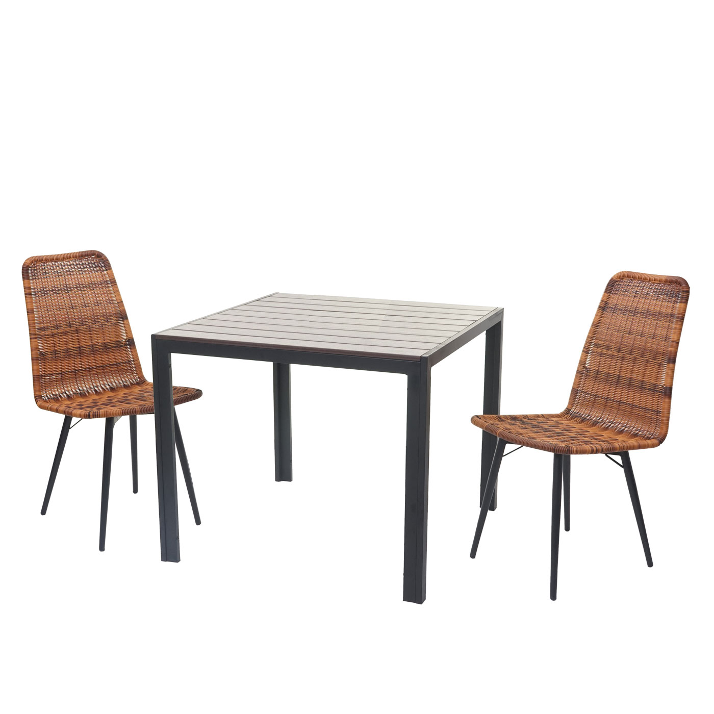 Gartengarnitur Hwc F90 Sitzgruppe Balkon Lounge Set Wpc Tischplatte 2xpoly Rattan Stuhl Tisch 76x90x90cm Braun