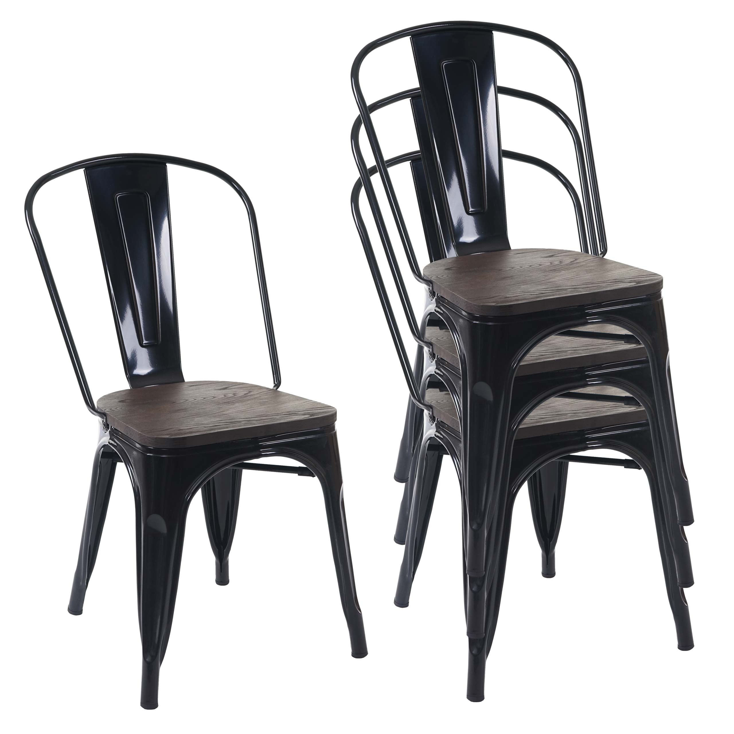 Set 4x sedie bistrot seduta legno industriale HWC-A73 metallo verniciato |  eBay