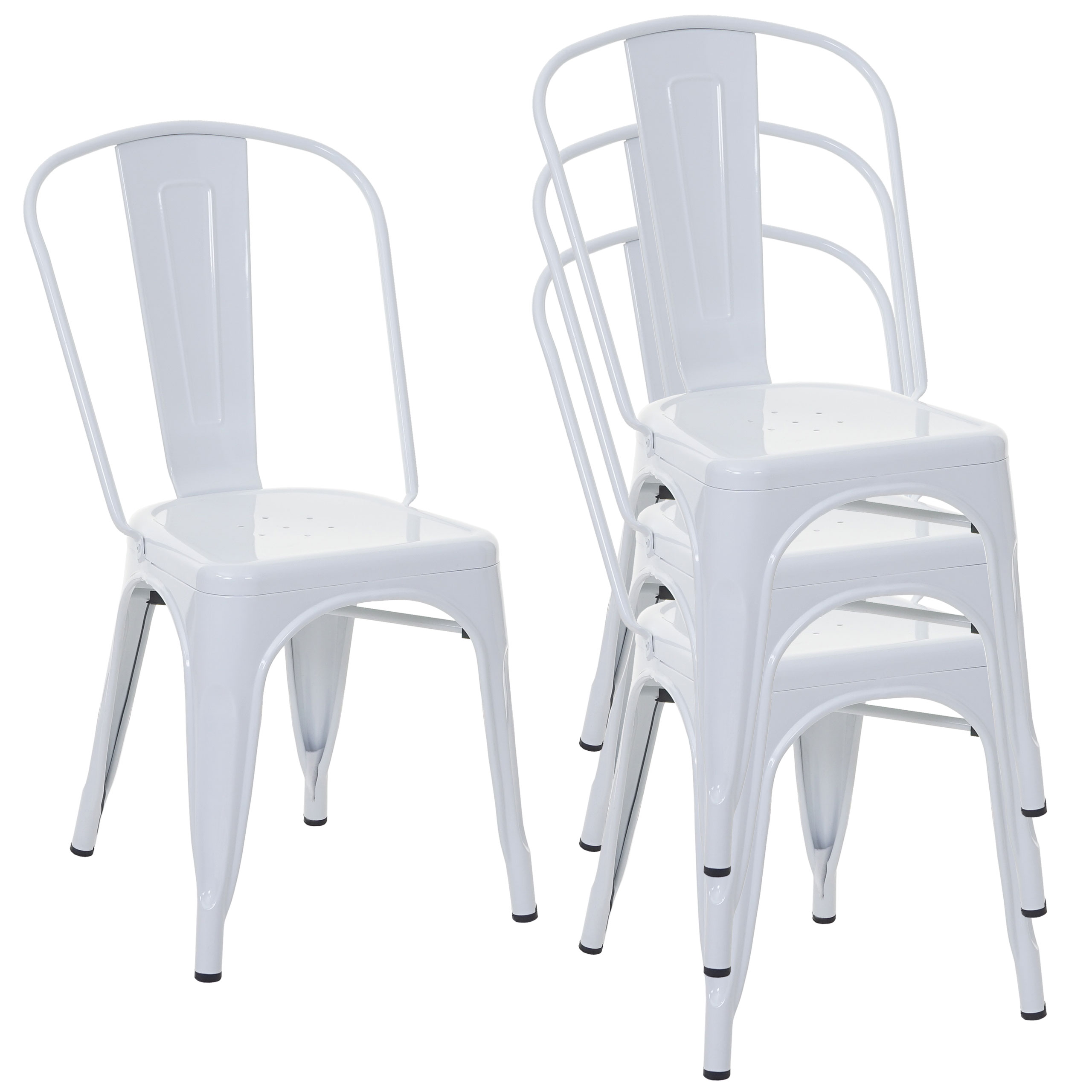 4er-Set Stuhl HWC-A73, Bistrostuhl Stapelstuhl, Metall Industriedesign  stapelbar ~ weiß von Heute-Wohnen