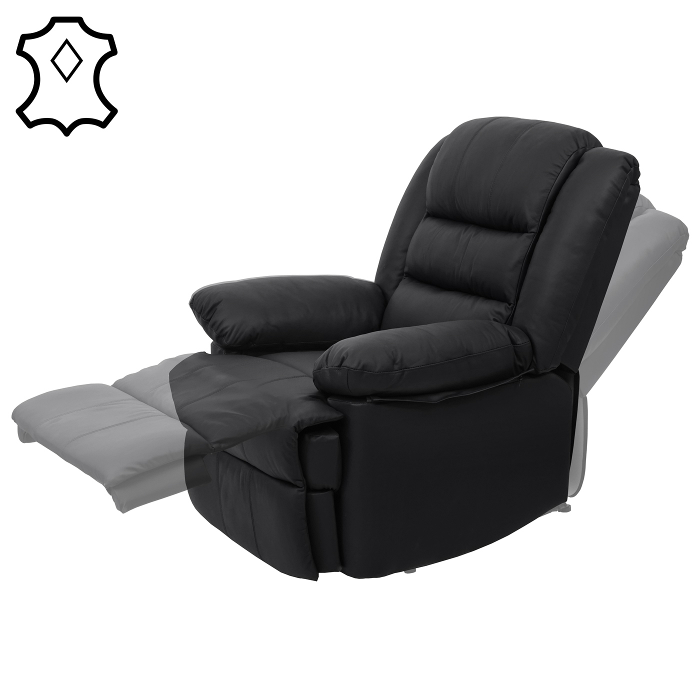 Fernsehsessel HWC-G15, Relaxsessel Kunstleder Sessel, von Heute-Wohnen schwarz 101x87x100cm + Leder Liege 