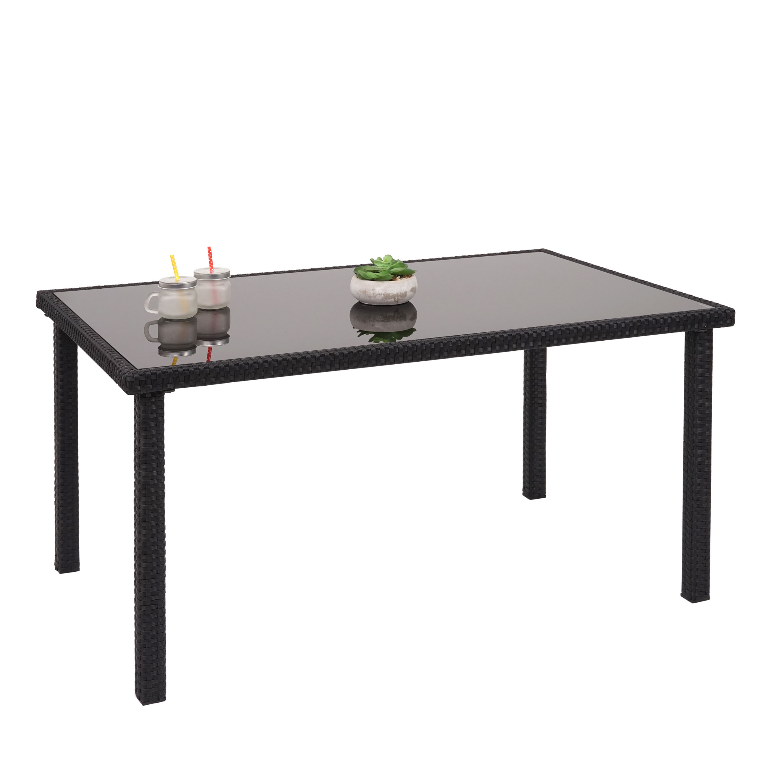 Poly-Rattan Tisch HWC-G19, Gartentisch Balkontisch, 120x75cm ~ schwarz von  Heute-Wohnen