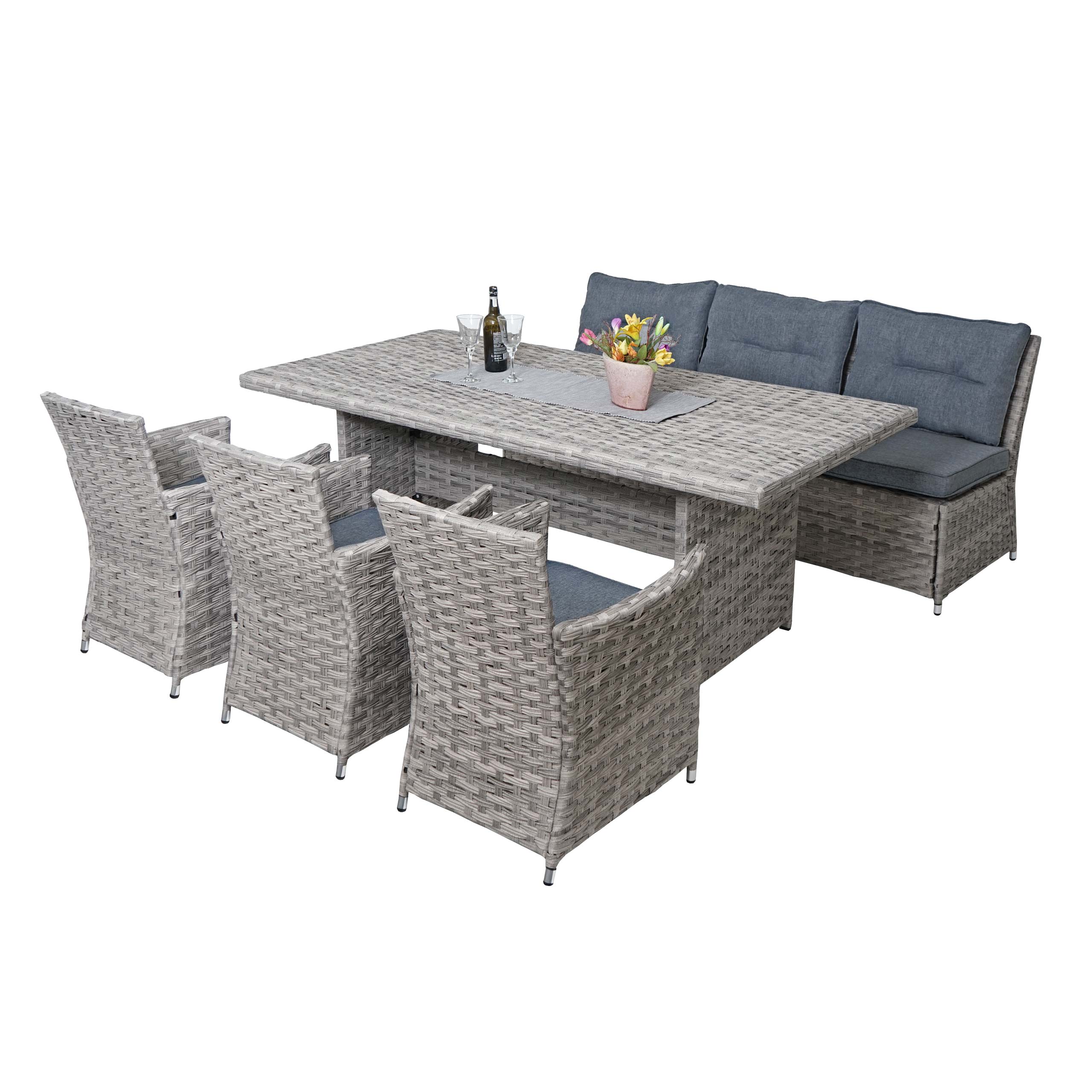 Poly-Rattan Sitzgruppe HWC-G59, Gartengarnitur Sofa Lounge-Set, 200x100cm ~  grau, Kissen dunkelgrau von Heute-Wohnen