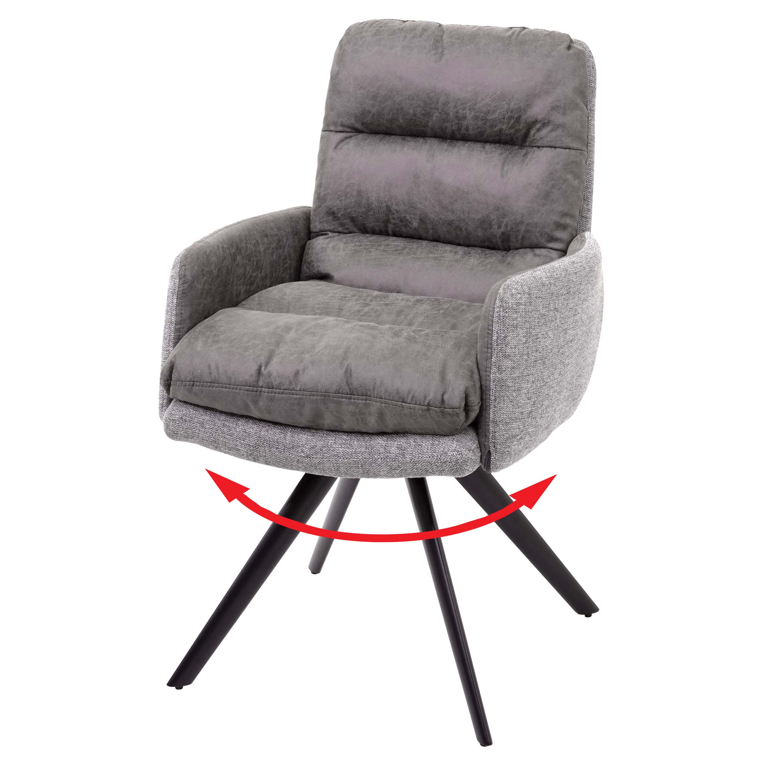 Esszimmerstuhl HWC-G66, Küchenstuhl Stuhl, drehbar Auto-Position  Stoff/Textil ~ hellgrau-grau, mit Armlehne von Heute-Wohnen