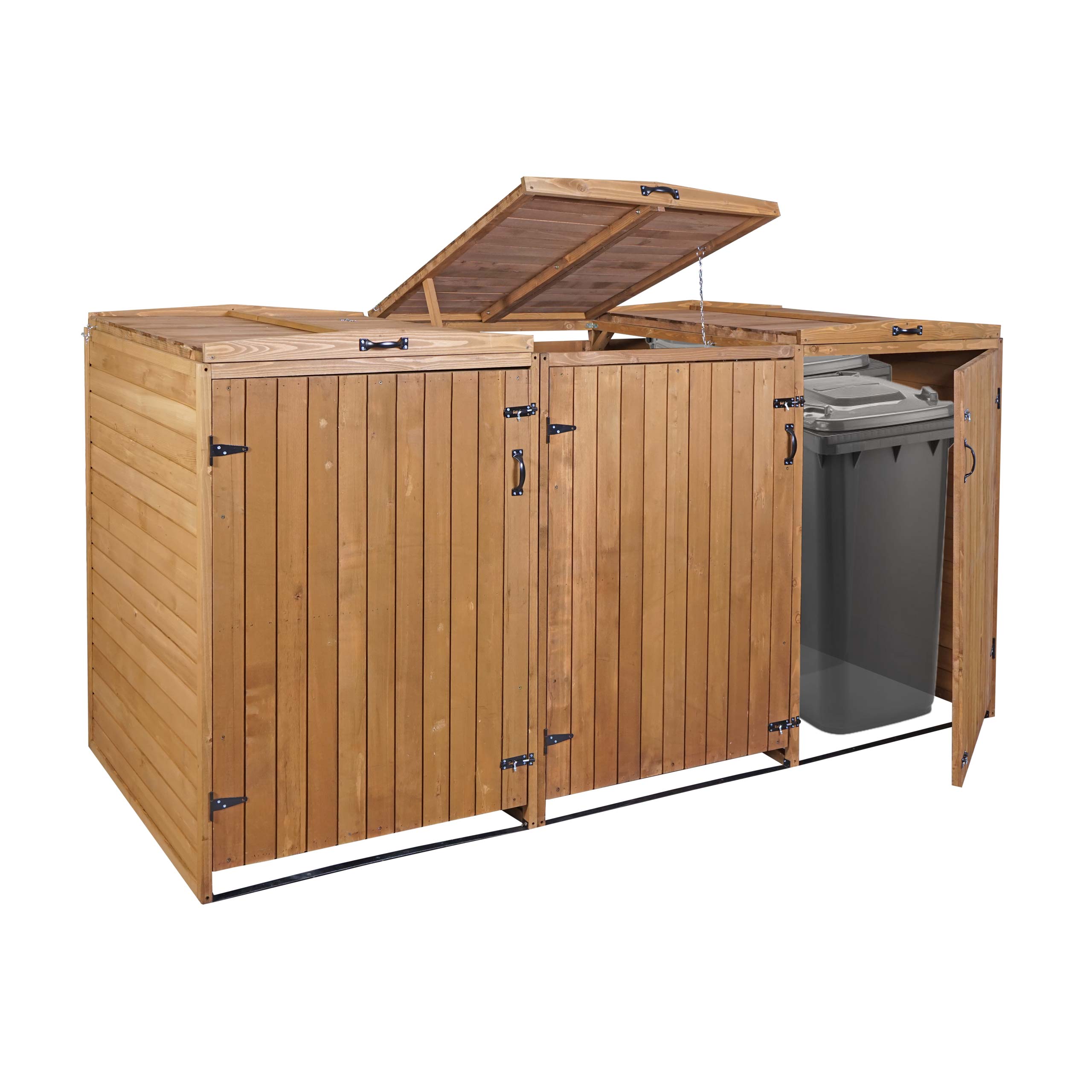 XL 3er-/6er-Mülltonnenverkleidung HWC-H74, Mülltonnenbox, erweiterbar  120x75x96 Holz FSC-zertifiziert ~ braun von Heute-Wohnen