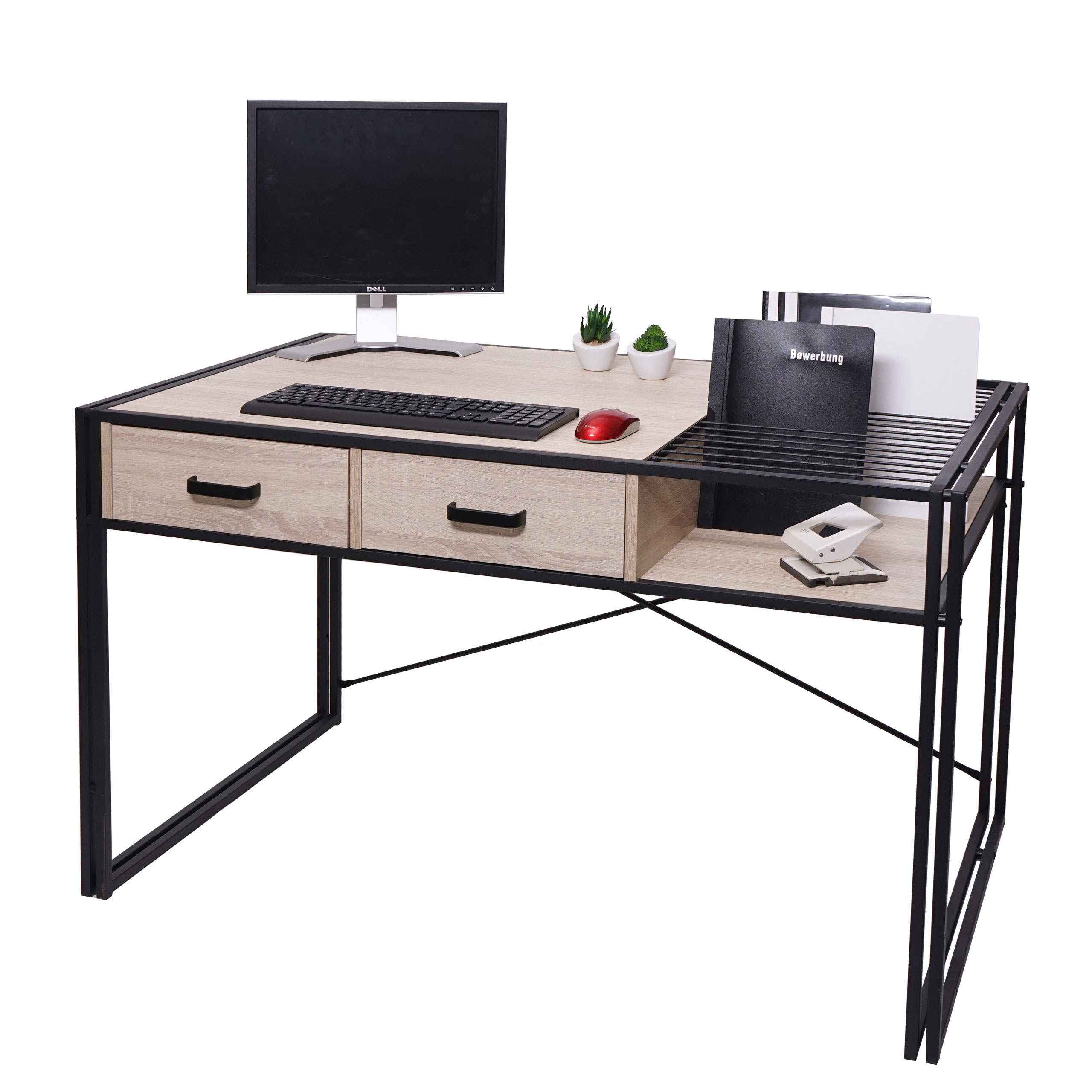 Schreibtisch HWC-H91, Bürotisch Computertisch, Industrial 76x120x70cm ~  Eiche-Optik von Heute-Wohnen
