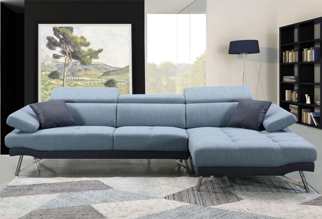 Sofa HWC-H92, Couch Ecksofa L-Form 3-Sitzer, Liegefläche ~ rechts, blau-grau  von Heute-Wohnen