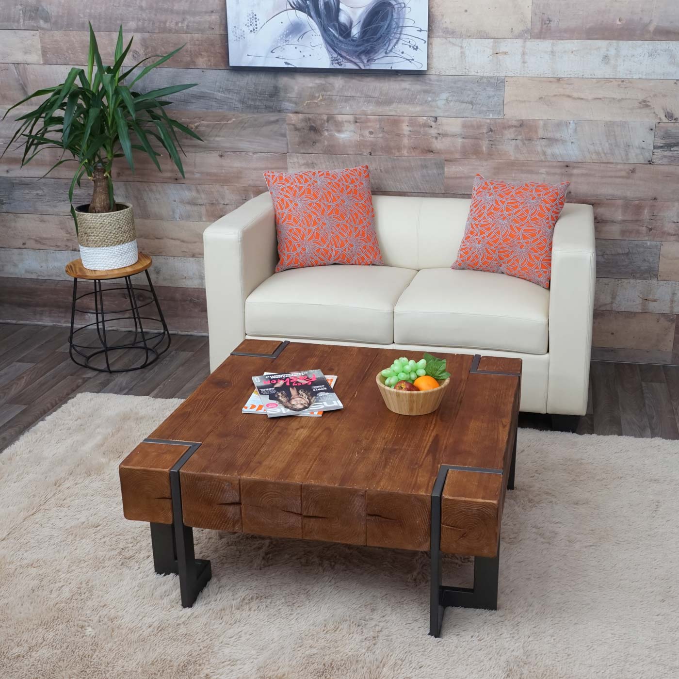 Couchtisch, Wohnzimmertisch, Tanne Holz rustikal massiv - braun 90x90cm |  swisshandel24 – wir verschönern Ihr Zuhause
