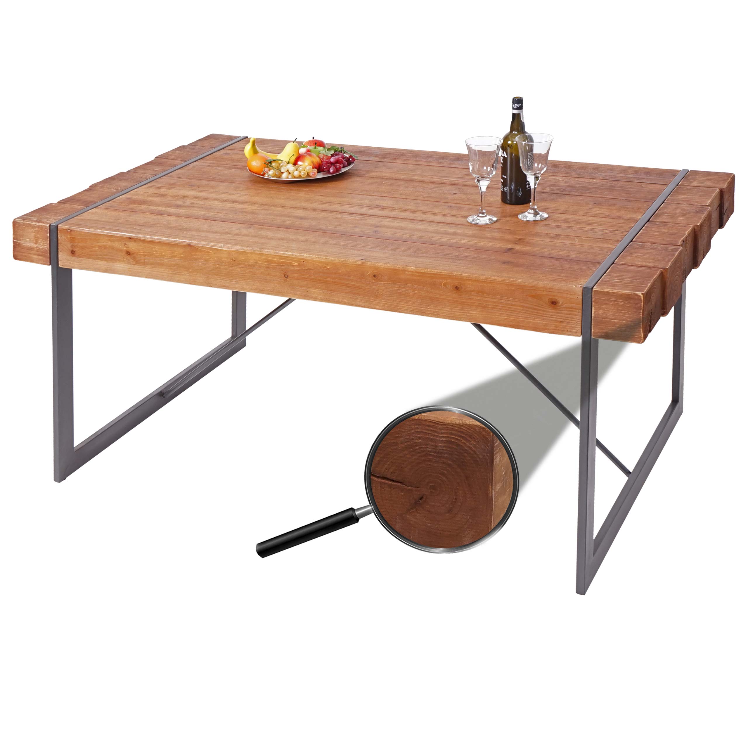 Esszimmertisch HWC-A15, Esstisch Tisch, Tanne Holz rustikal massiv  FSC-zertifiziert ~ braun 80x160x90cm von Heute-Wohnen