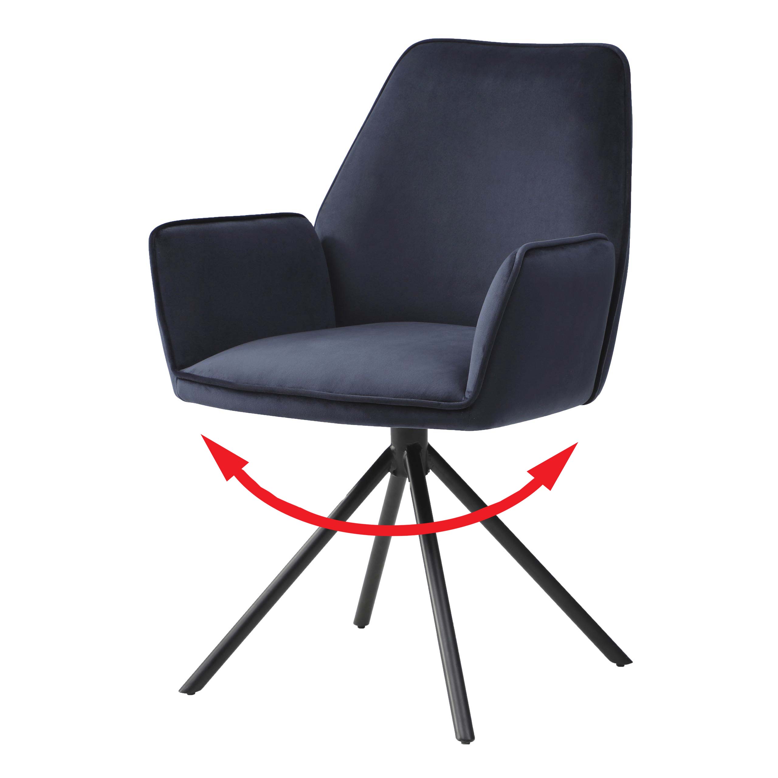 Esszimmerstuhl HWC-G67, Küchenstuhl Stuhl mit Armlehne, drehbar  Auto-Position ~ Samt, anthrazit-blau von Heute-Wohnen