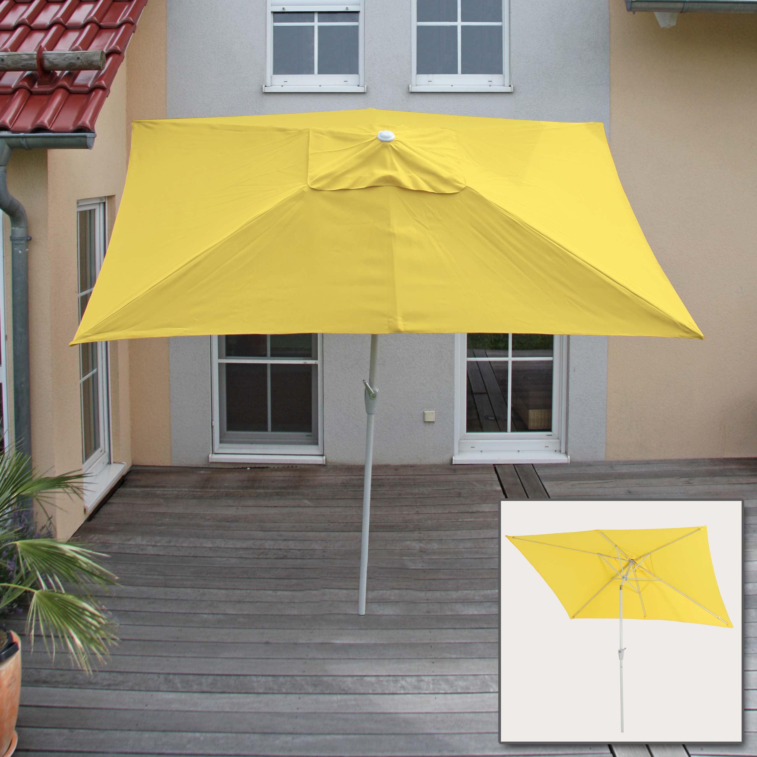 Sonnenschirm N23, Gartenschirm, 2x3m rechteckig neigbar, Polyester/Alu  4,5kg UV-Schutz 50+ ~ gelb von Heute-Wohnen