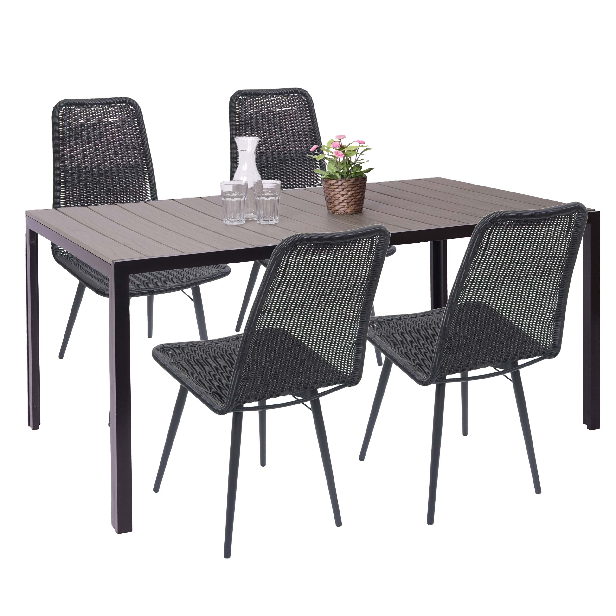 Gartengarnitur HWC-F90, Sitzgruppe Balkon-/Lounge-Set, WPC-Tischplatte  4xPoly-Rattan Stuhl+Tisch 160x90cm ~ grau von Heute-Wohnen