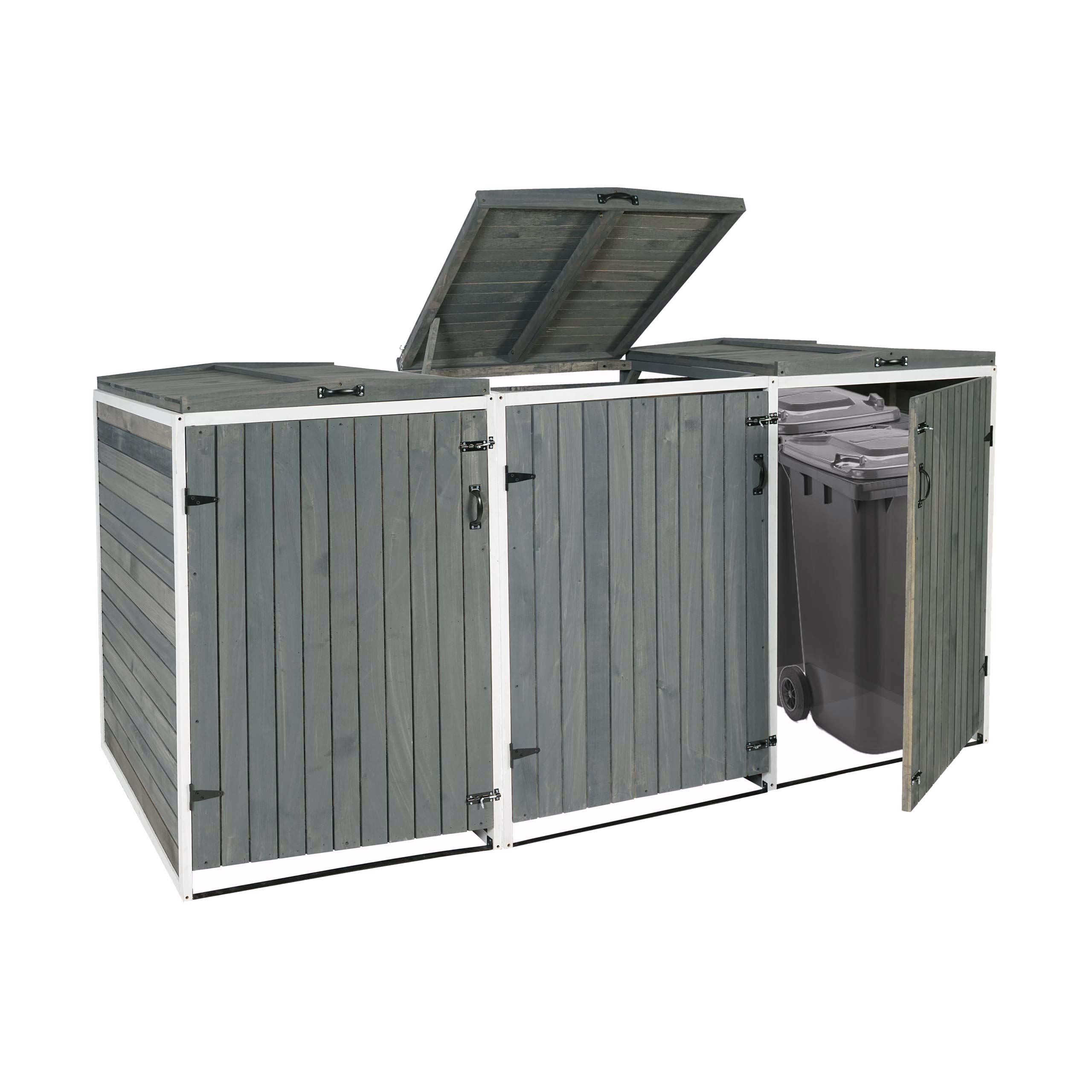 XL 3er-/6er-Mülltonnenverkleidung HWC-H74, Mülltonnenbox, erweiterbar  120x75x96 Holz FSC-zertifiziert ~ grau-weiß von Heute-Wohnen