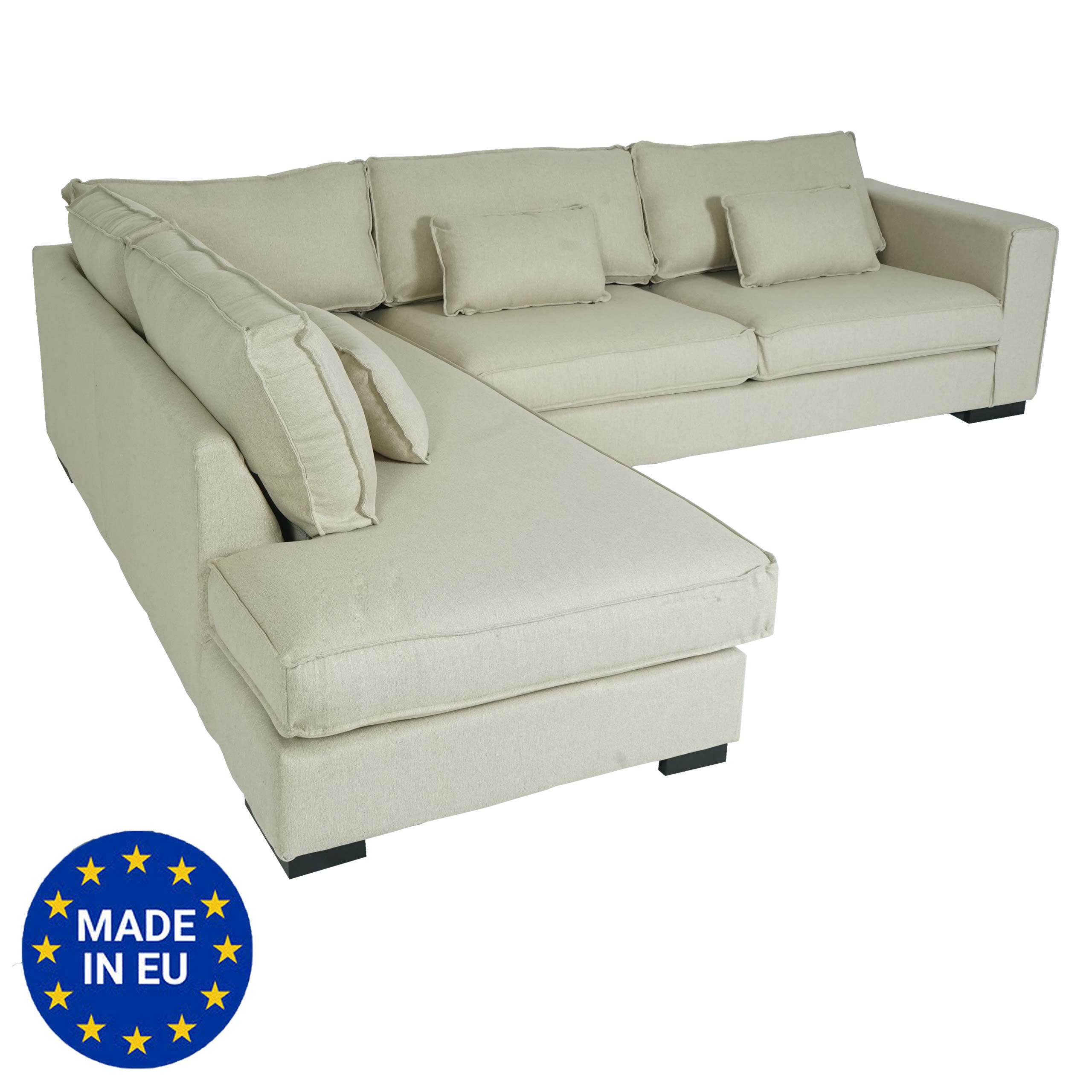 Ecksofa HWC-J58, Couch Sofa mit Ottomane links, Made in EU, wasserabweisend  ~ Stoff/Textil sand-braun von Heute-Wohnen