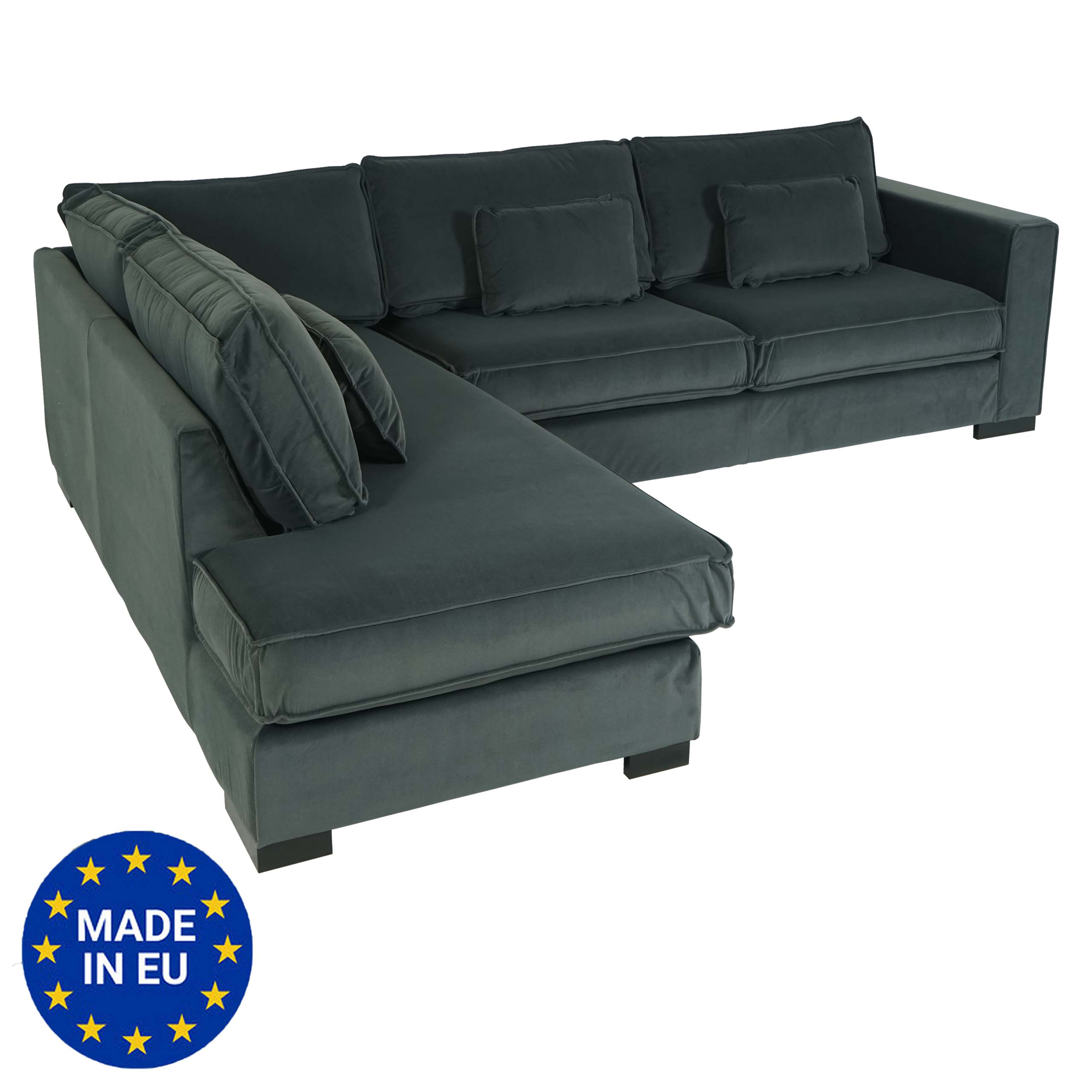 Ecksofa HWC-J58, Couch Sofa mit Ottomane links, Made in EU, wasserabweisend  ~ Samt grau von Heute-Wohnen