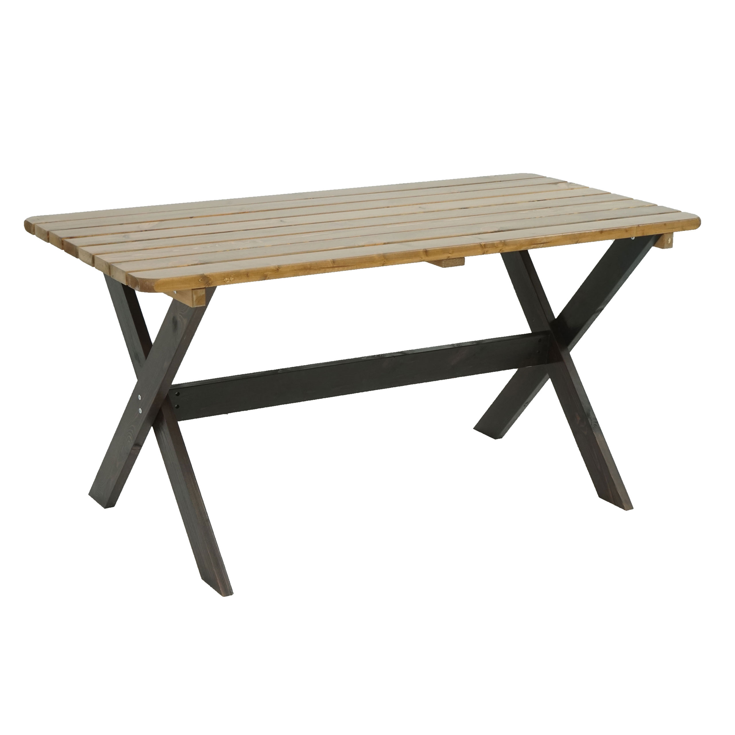 Tisch HWC-J83, Gartentisch Holztisch, Massiv-Holz FSC-zertifiziert 149cm ~  braun, Kiefer dunkelbraun von Heute-Wohnen