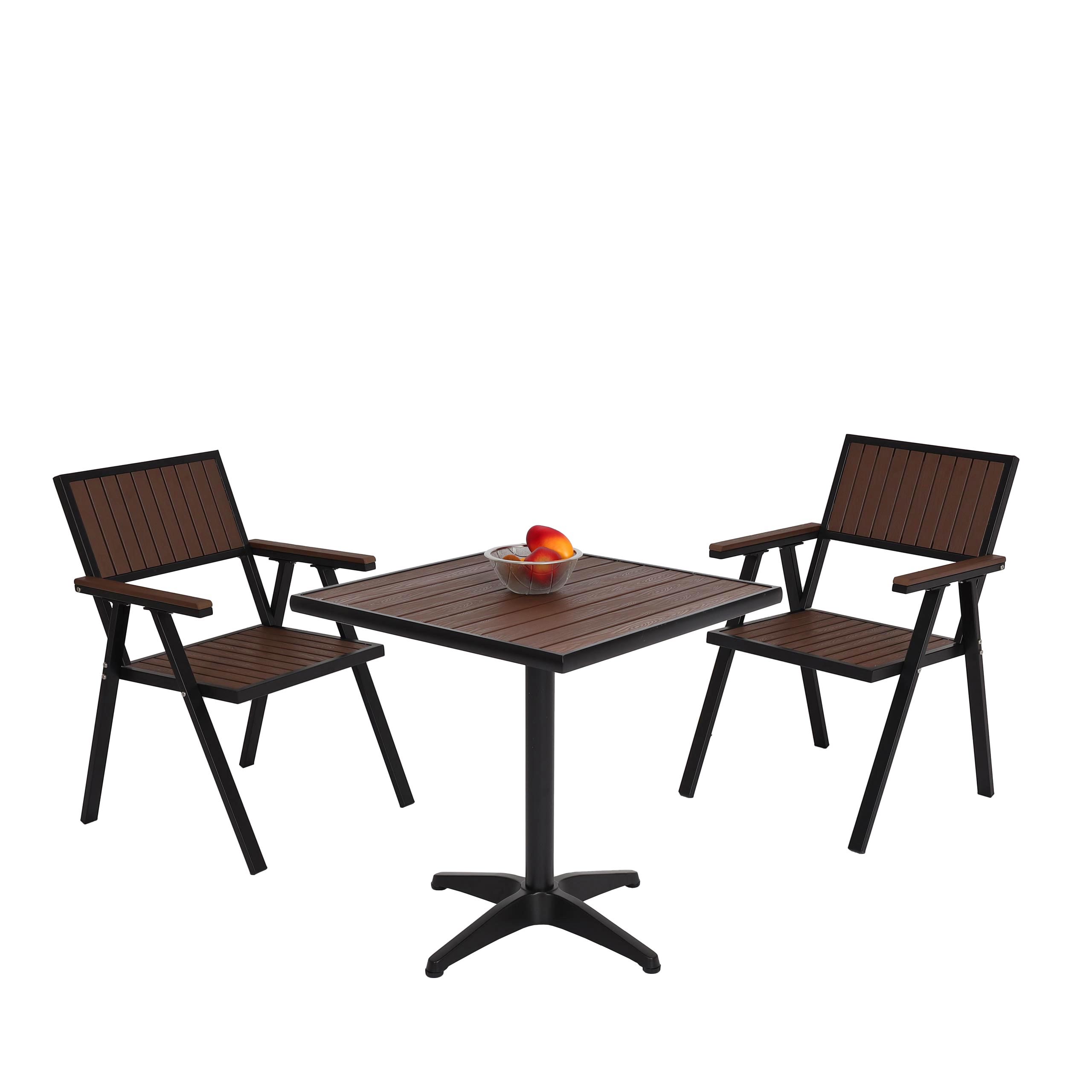 2er-Set Gartenstuhl+Gartentisch HWC-J95, Stuhl Tisch, Gastro  Outdoor-Beschichtung, Alu Holzoptik ~ schwarz, dunkelbraun von Heute-Wohnen