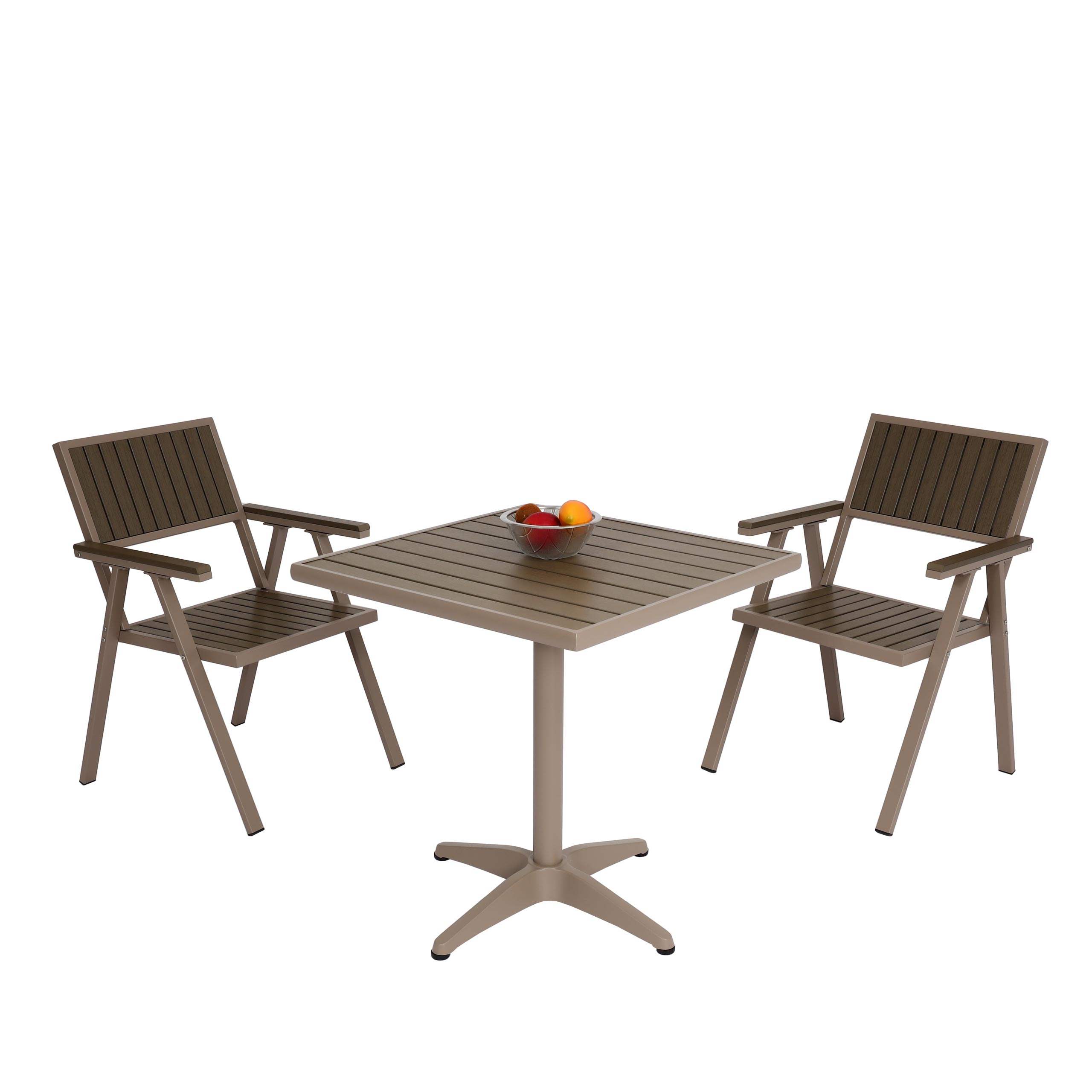 2er-Set Gartenstuhl+Gartentisch HWC-J95, Stuhl Tisch, Gastro Outdoor-Beschichtung,  Alu Holzoptik ~ champagner, grau von Heute-Wohnen