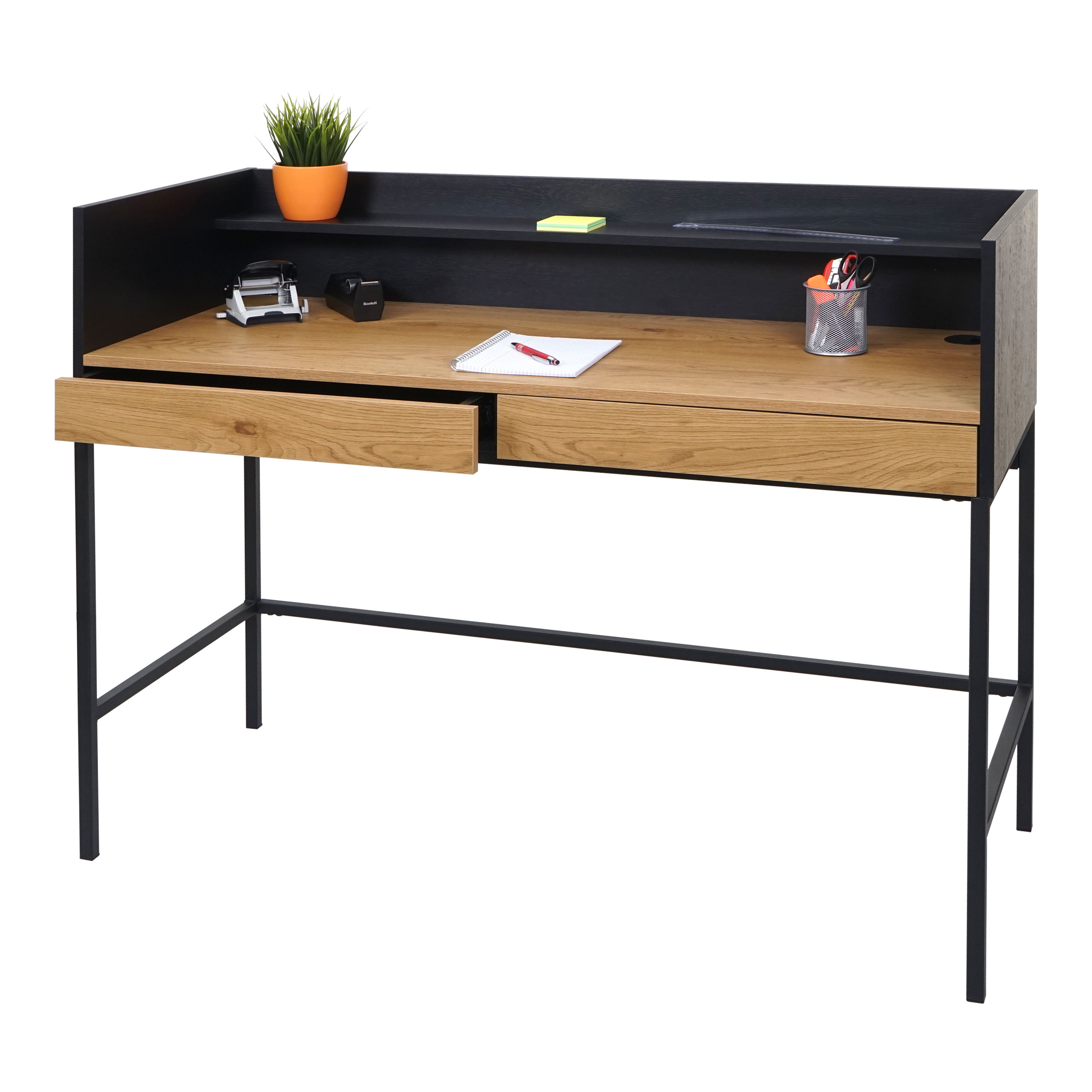Schreibtisch HWC-J79, Bürotisch Computertisch Arbeitstisch, Schublade  120x50cm Holz Metall ~ Eiche-Optik von Heute-Wohnen