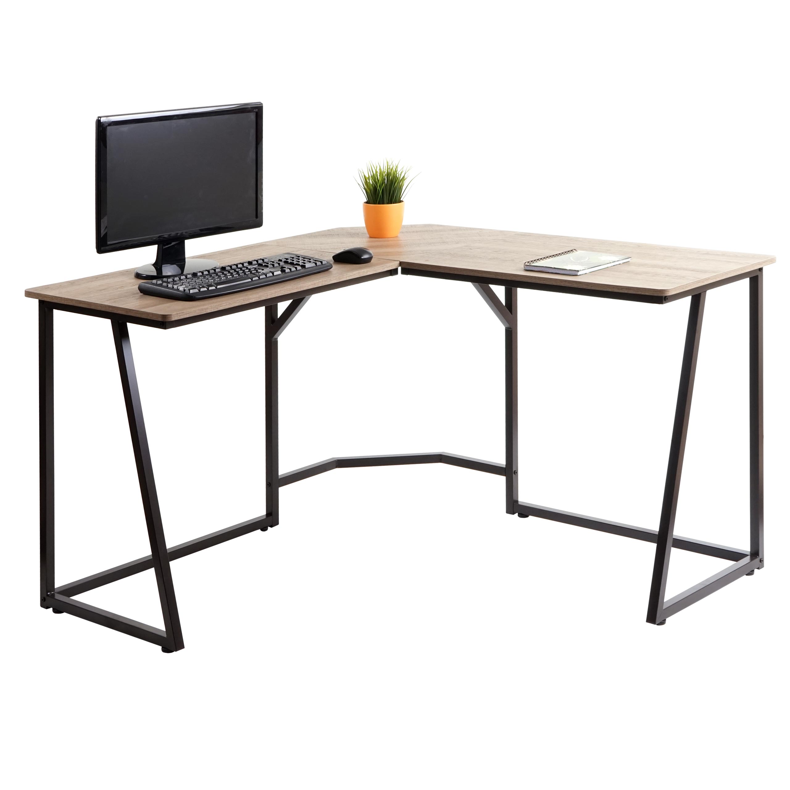 Eck-Schreibtisch HWC-K66, Computertisch Arbeitstisch, FSC-zertifiziert  76x175x100cm, MDF Metall ~ naturfarben von Heute-Wohnen