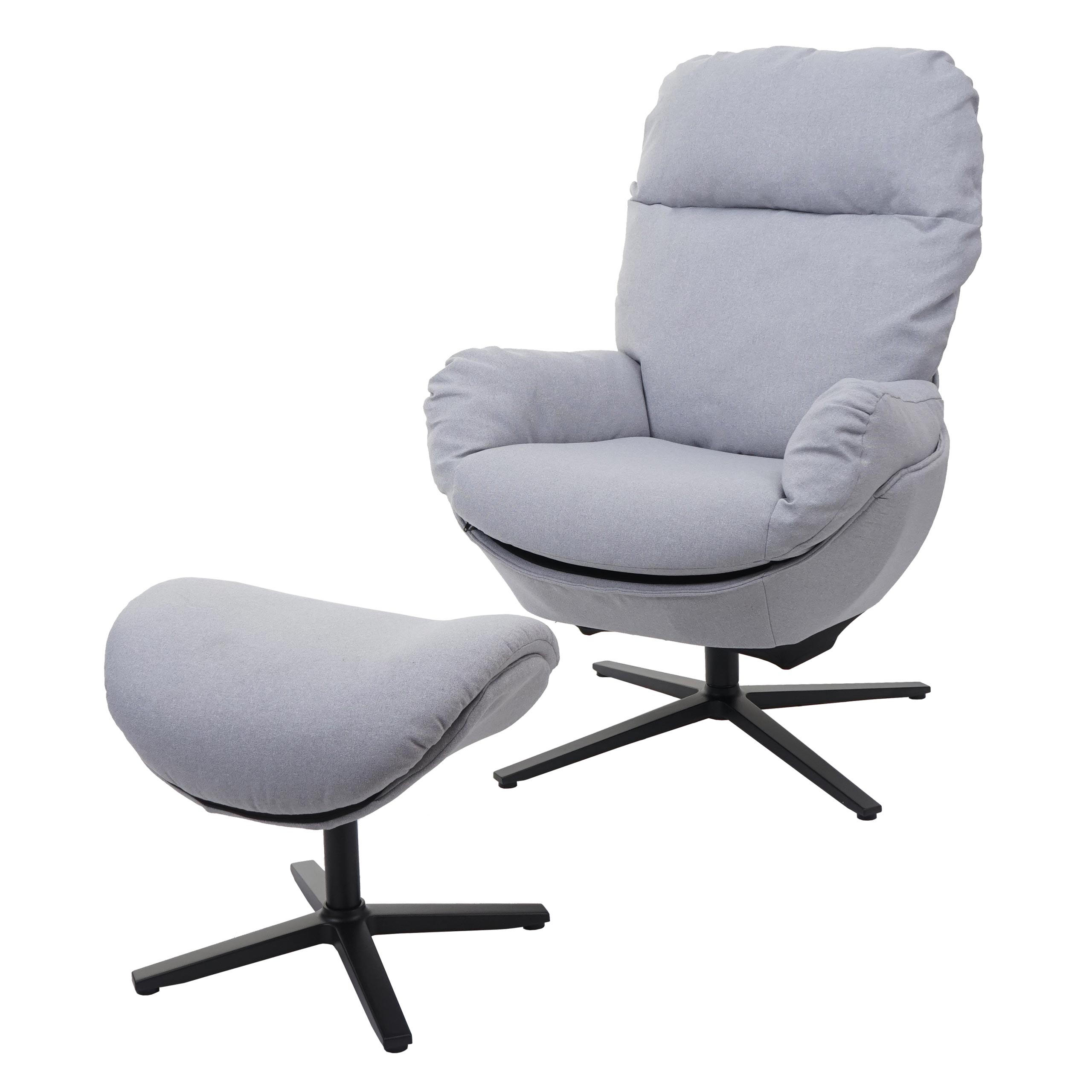 Relaxsessel + Hocker HWC-L12, Fernsehsessel Sessel Schaukelstuhl  Wippfunktion, drehbar, Metall Stoff/Textil ~ hellgrau von Heute-Wohnen